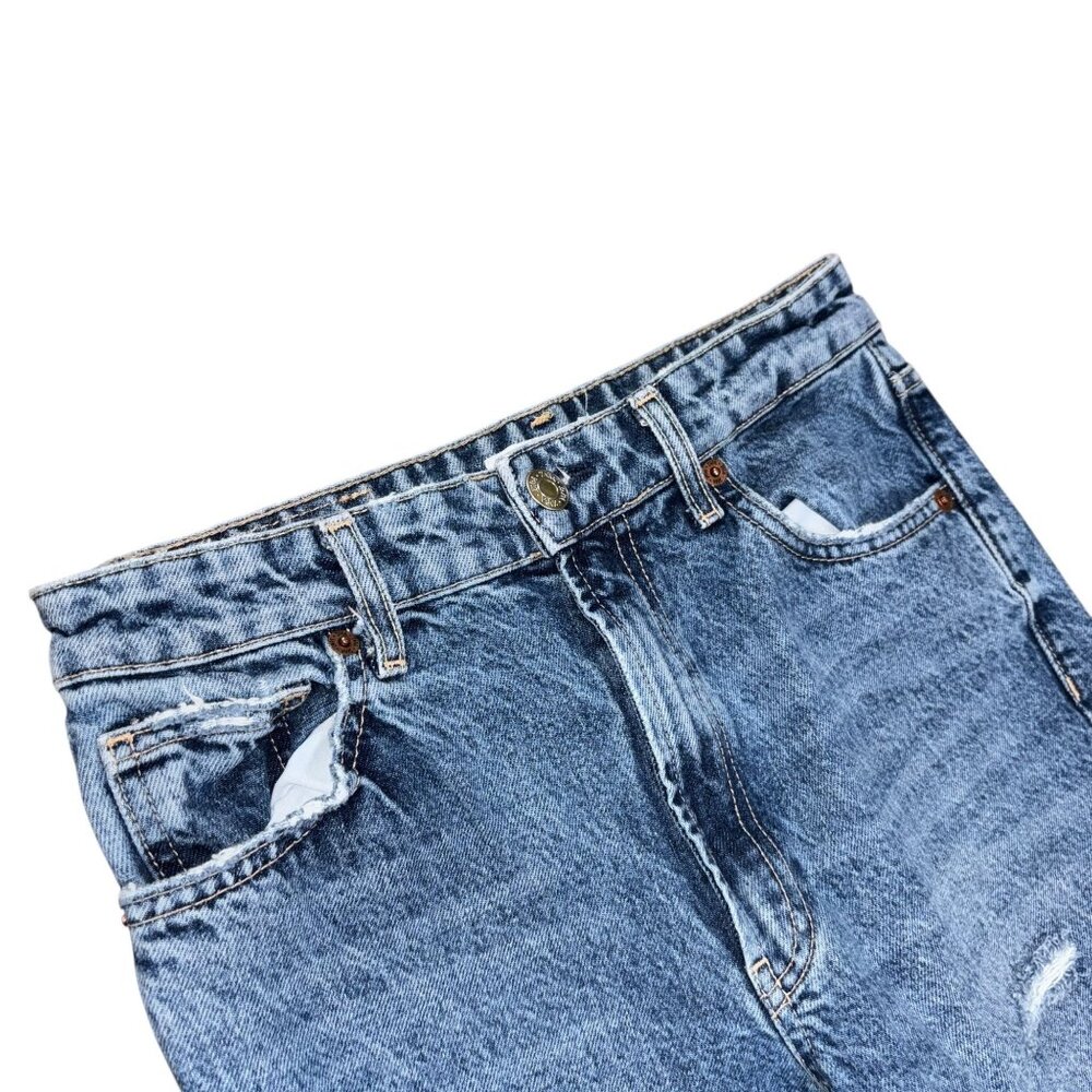 Zara Size 6 Distressed Ripped Wide Leg Denim Jeans - Picture 4 of 7